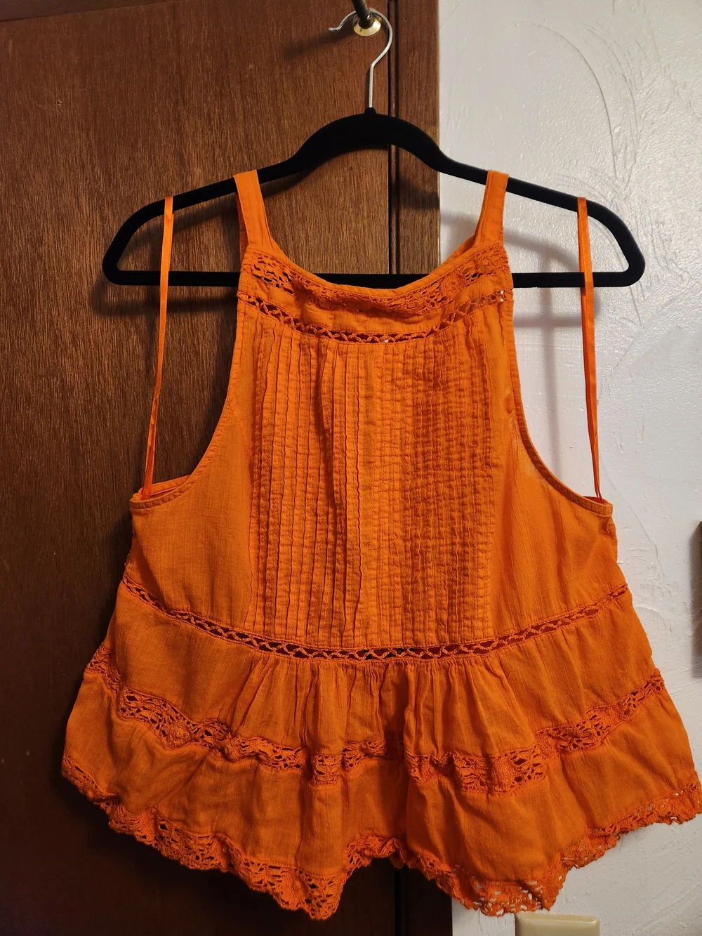 Free People Firecracker Orange Crush Lace-Trim Peplum Tank Medium